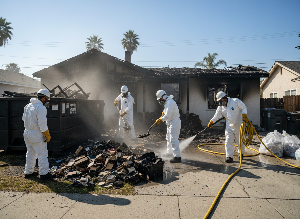hoarding cleanup after fire in Granada Hills