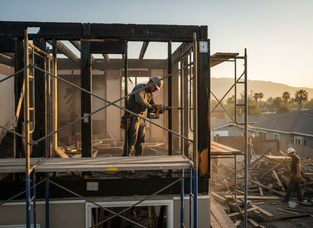 Structural repair after fire in Granada Hills